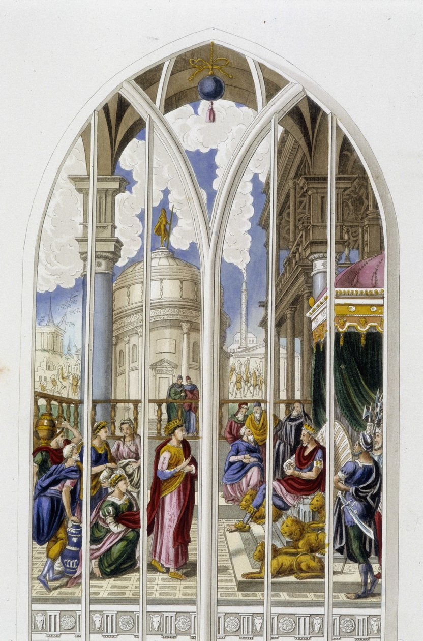 A Rainha de Sabá perante o Rei Salomão - de um vitral de Unknown artist