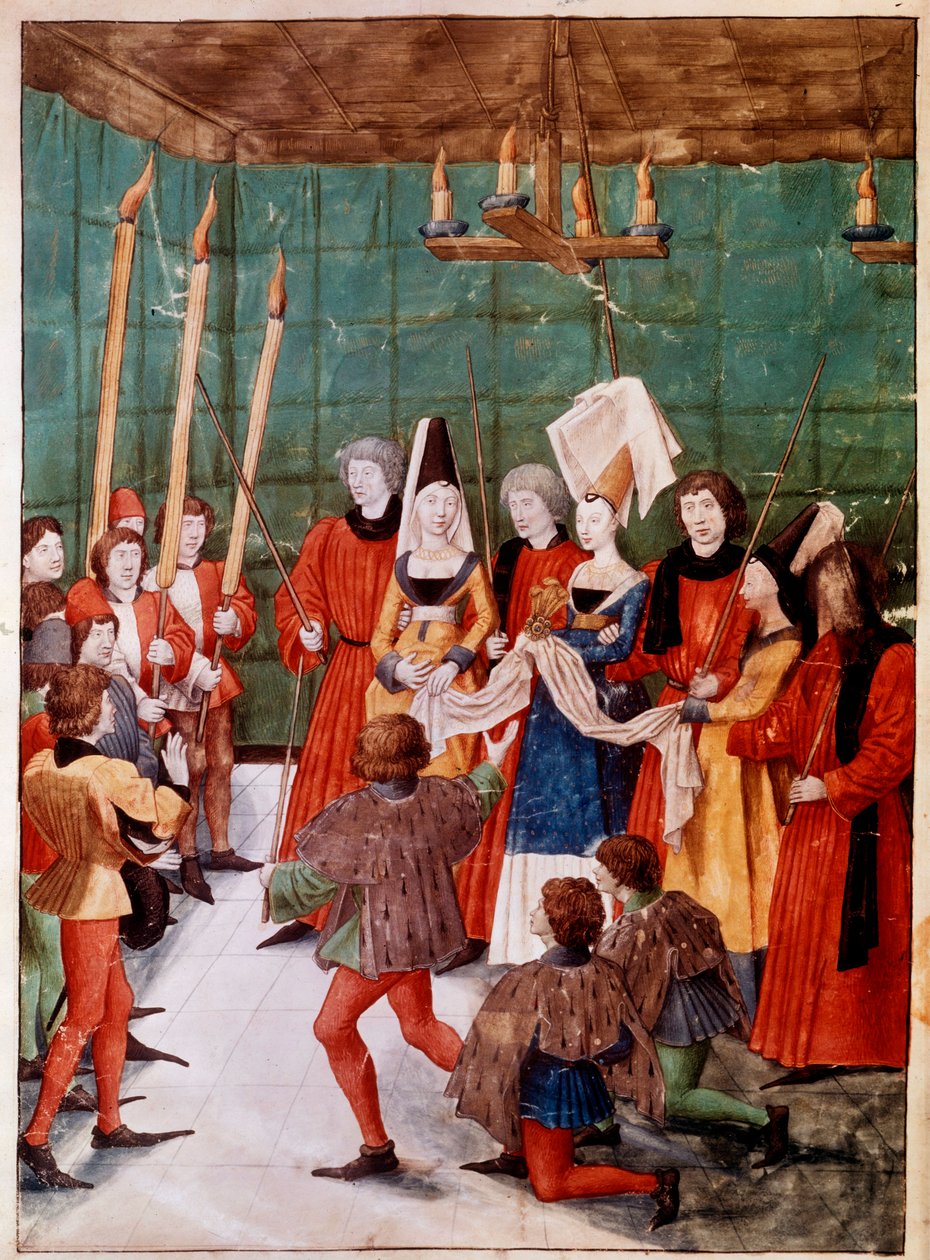 A Rainha apresenta o prémio ao vencedor do Torneio Miniatura do manuscrito ms. 2695 "The Book of Tournaments of Rene d