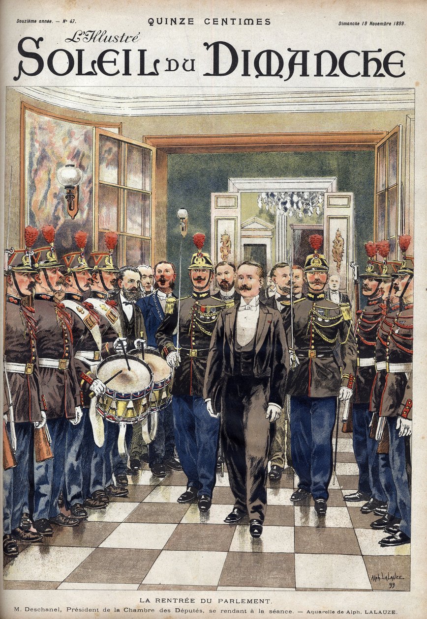 O Alugador do Parlamento; Sr. Paul Deschanel (1855-1922), Presidente da Câmara dos Deputados presente na sessão. Gravação em "Le sun-du-dimanche", 19 de novembro de Unknown artist