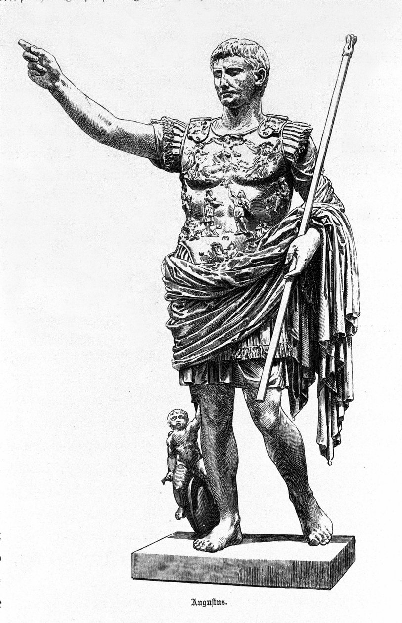 O Imperador Romano Augusto (Octávio ou Octávio) (63 AC - 14), Gravura do século XIX. de Unknown artist