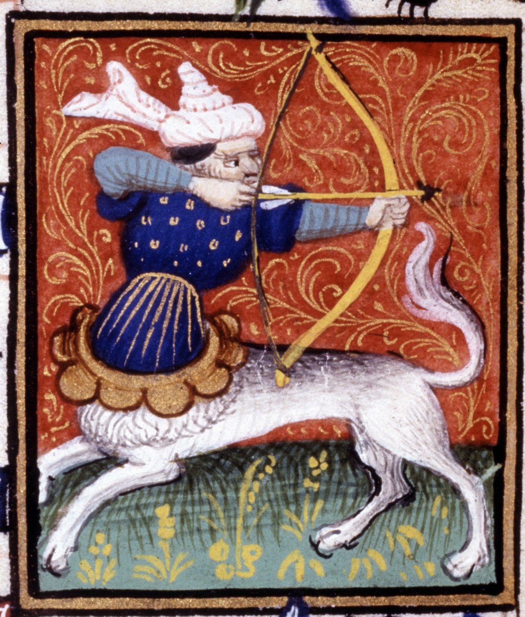 O Sagitário. Miniatura de um horóscopo. Manuscrito do século XV. Biblico. Trivulziana, Milão. de Unknown artist