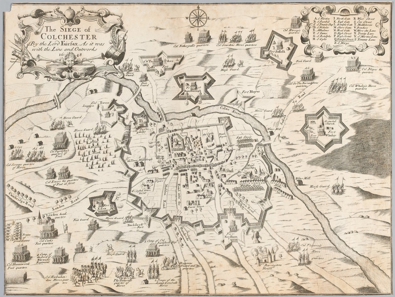 O Cerco de Colchester pelo Lord Fairfax, tal como foi com a linha e sai em 1648 (gravura) de Unknown artist