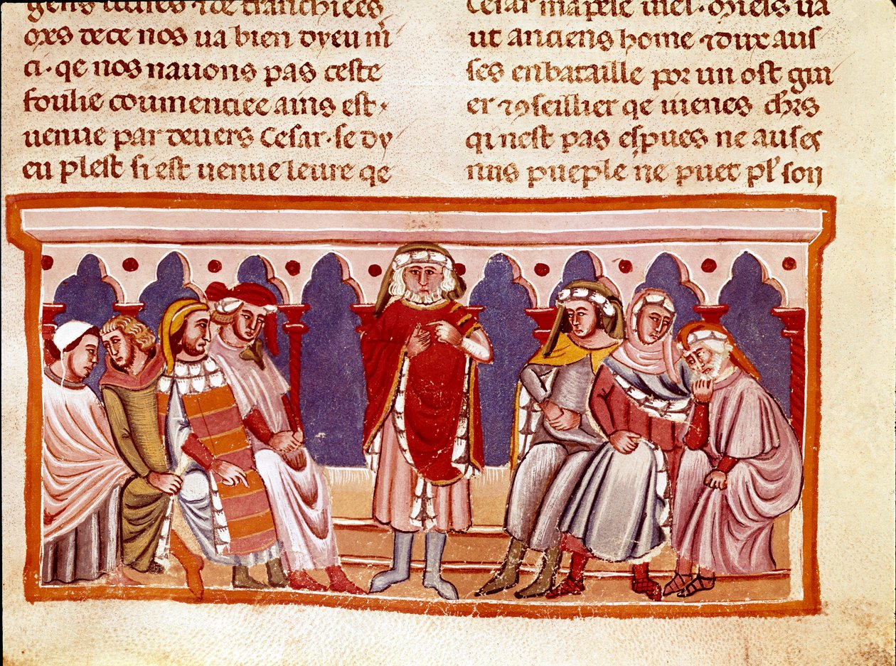 O Ensinamento da Lei Miniatura de "Os Fatos dos Romanos", relatando a vida dos Doze Césares. Veneza do século XIII, biblioteca Marciana de Unknown artist