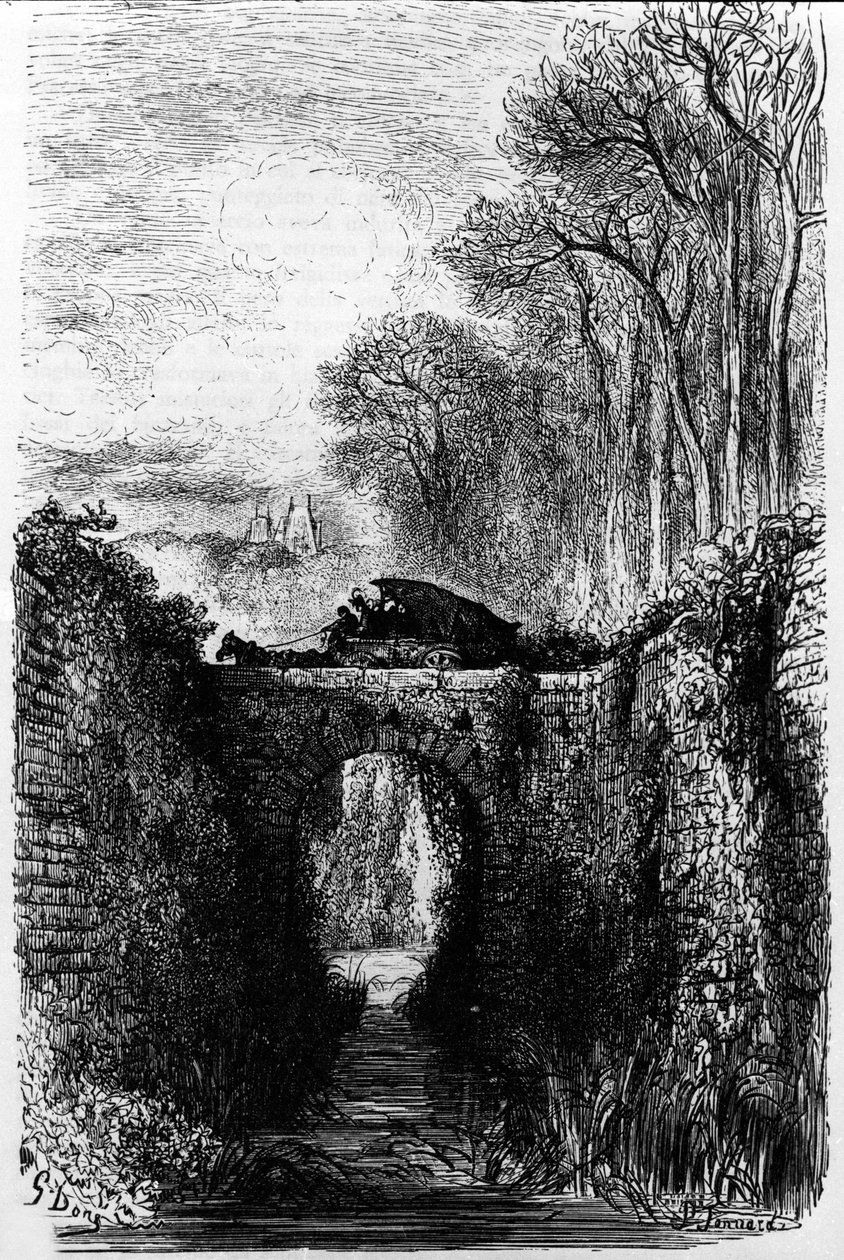 O tanque Thespis (século VI a.C.). Poeta trágico grego. Graças à sua famosa carroça, ele teria transportado primeiro para Ática e depois para Atenas a primeira tropa de actores itinerantes, introduzindo as tragédias na cidade. Gravura de Gustave Dore. sd.  de Unknown artist