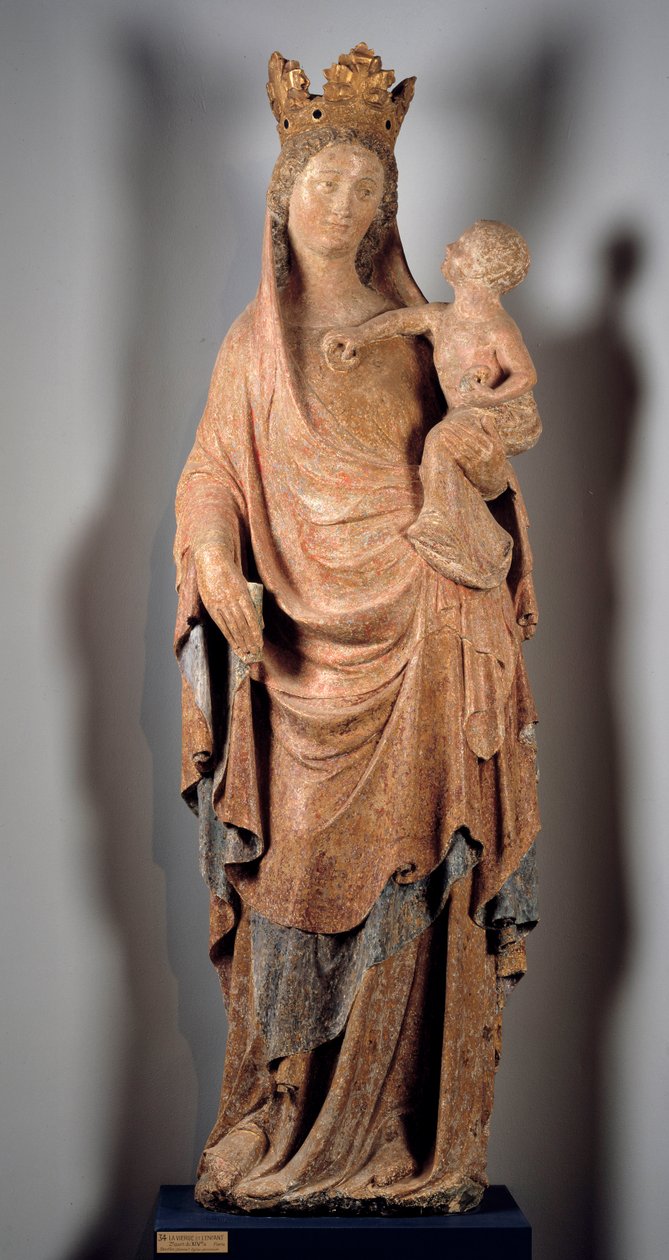 A Virgem tem a escultura da Criança Anónima do século XIV. de Unknown artist