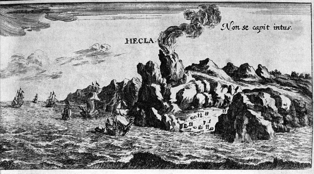 O Volca Hekla na costa da Islândia - em Mundi Mirabilis Oeconomia por Johamm Zahn, sd. 1696. de Unknown artist