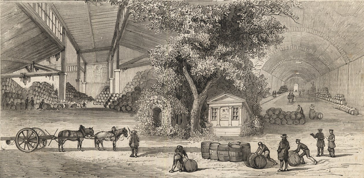 O Armazém dos Vinhos em Paris em 1861 - Caves - de Unknown artist