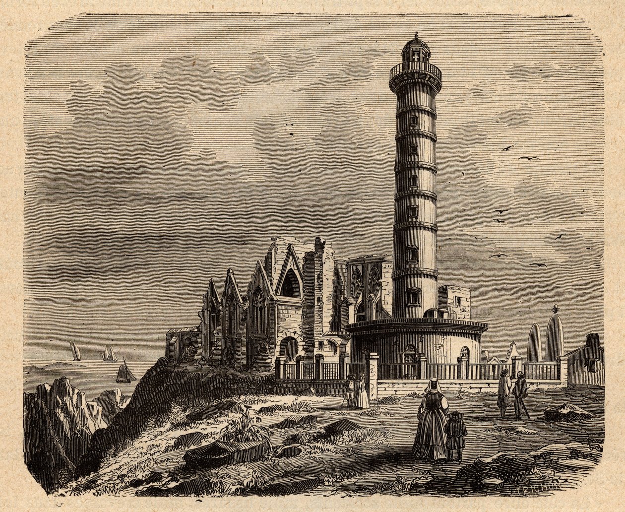 A abadia de Saint Mathieu de Fine Terre - Abadia Bretã - Abade Saint-Mathieu de Fine-Terre - gravura em "PATRIE" - DESCRIÇÃO PECTUREQUIREQUE DE LA FRANCE EN 6 VOLUES POR LUCIEN HUARD - final do século XIX de Unknown artist