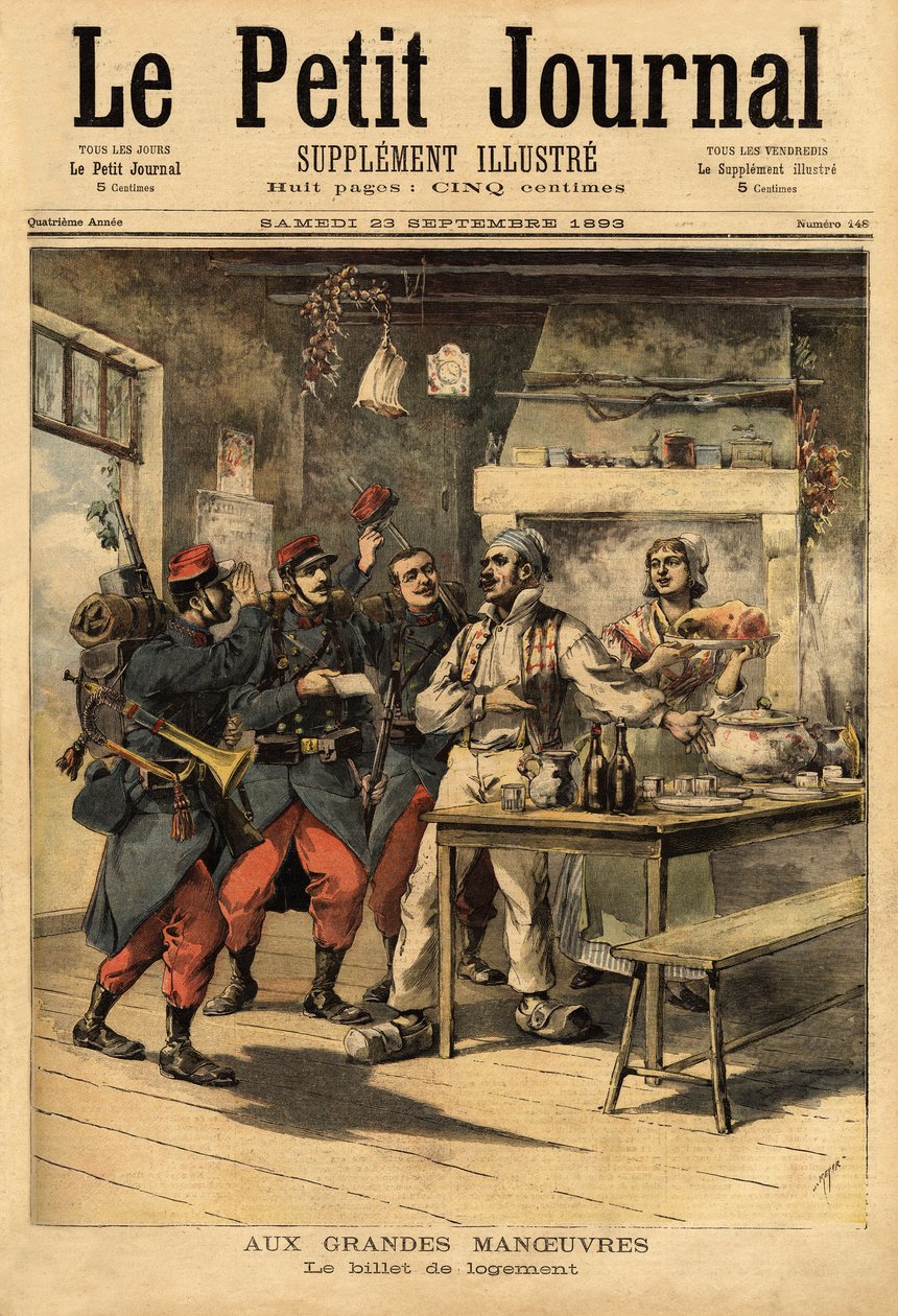O bilhete de alojamento, fornecido pelo exército aos seus soldados no campo, para solicitar alojamento aos civis. Gravação no "Le petit journal" 23/09/1893. A colecção da Selva. de Unknown artist