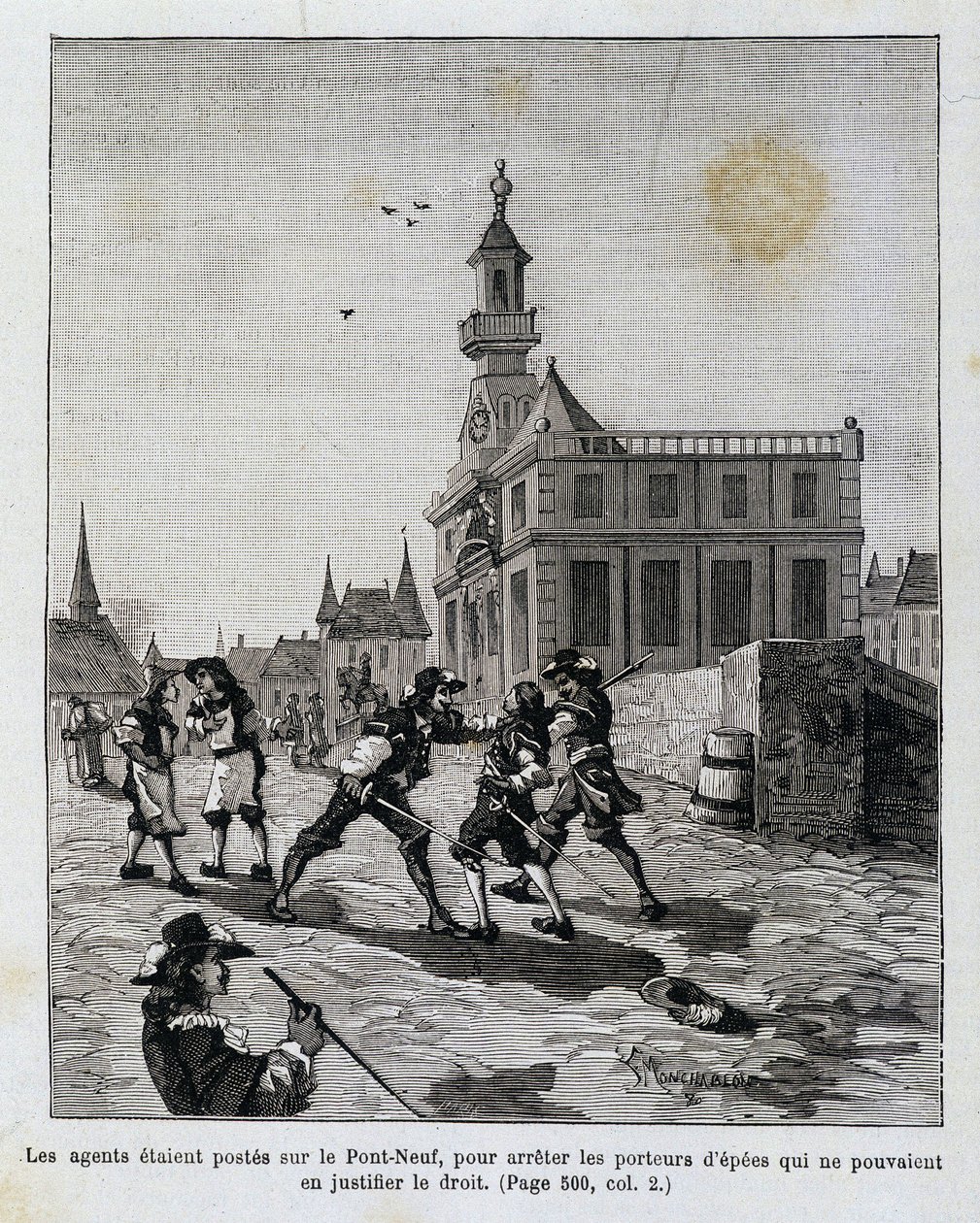 Os agentes foram colocados na Pont Neuf, para deter aqueles que não podiam justificar o seu direito. de Unknown artist