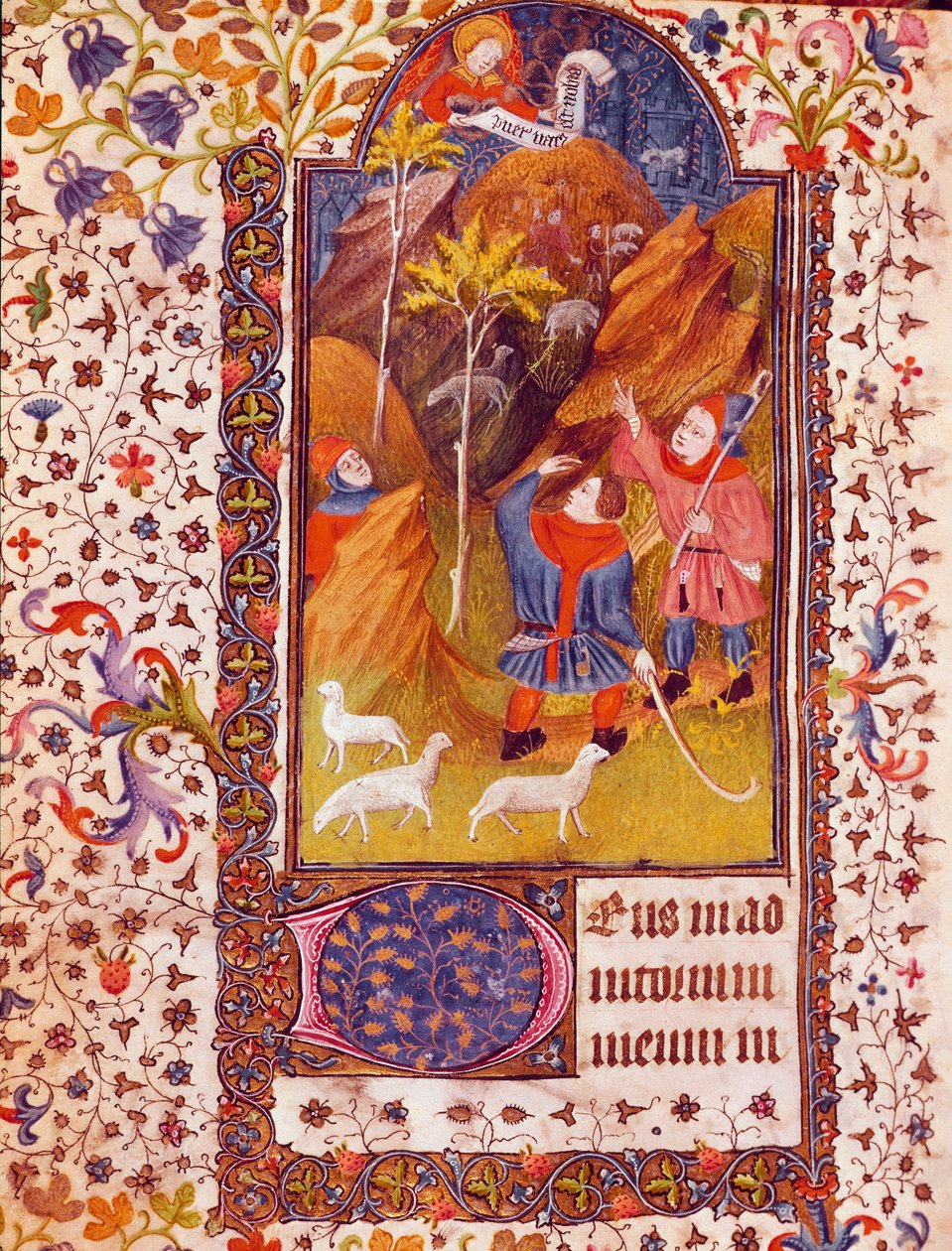 O anúncio aos pastores Miniatura do Livro de Horas de Isabella de Castela conhecida como Isabella Iere the Catholic (1451-1504) Sevilha do século XV, Biblioteca Colombina de Unknown artist