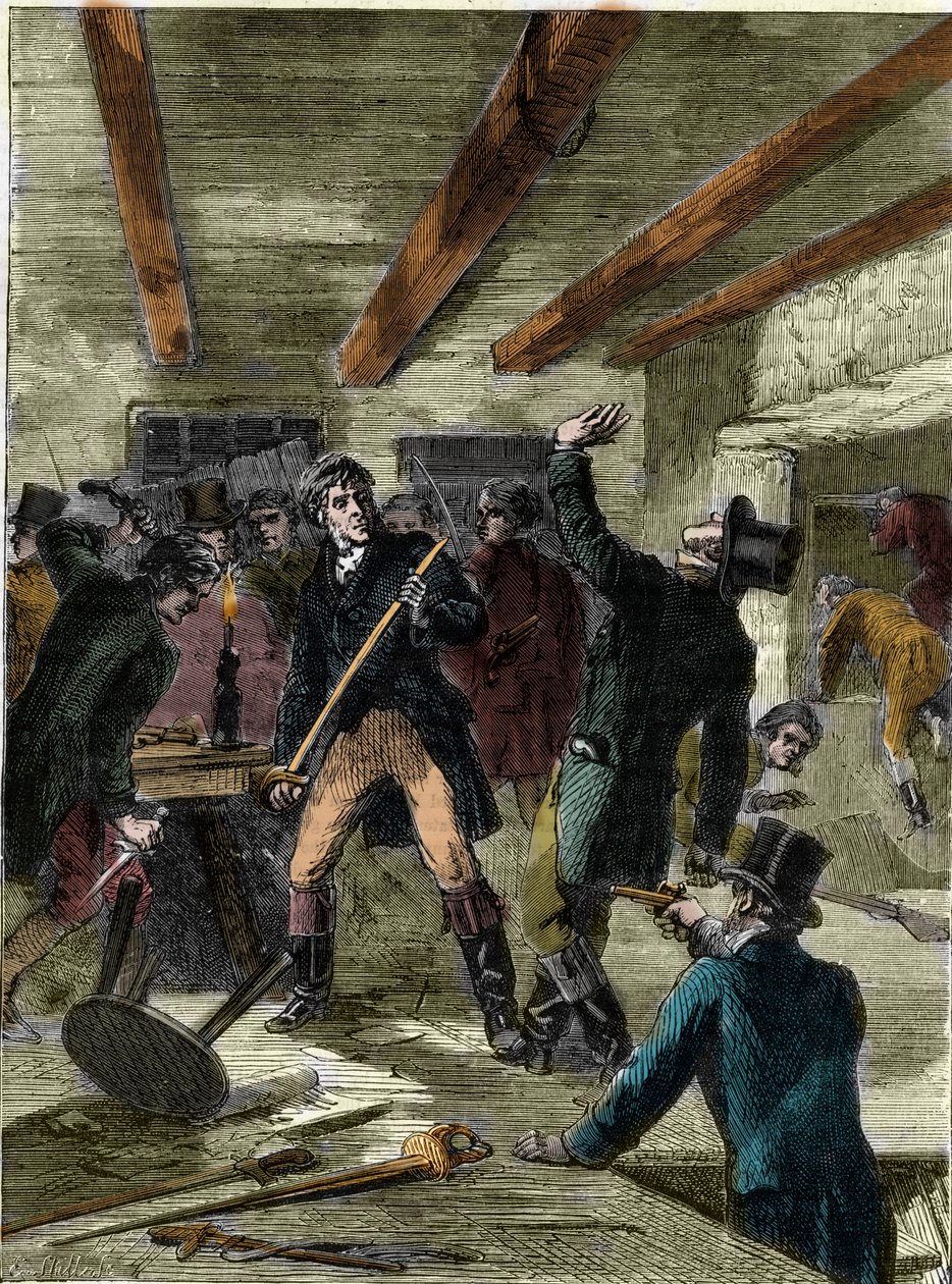 A prisão dos conspiradores da Rua Cato (gravura) - "Os conspiradores da Rua Cato..." (Conspiração da Rua Cato) de Unknown artist