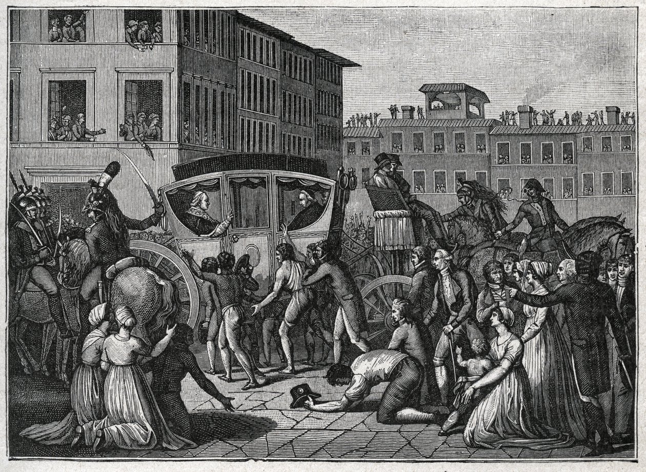 A chegada do Papa Pio VI (Giovanni Angelo Braschi dit Pio VI, PIO 1717-1799) a Grenoble, em 1799. Gravura a partir de 1800. de Unknown artist