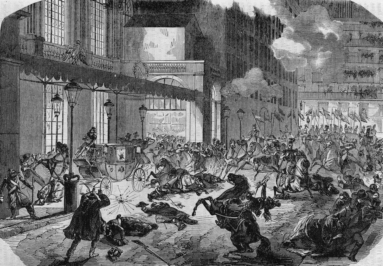 O ataque do revolucionário italiano Felice Orsini (1819-1858) contra Napoleão III. Paris de Unknown artist