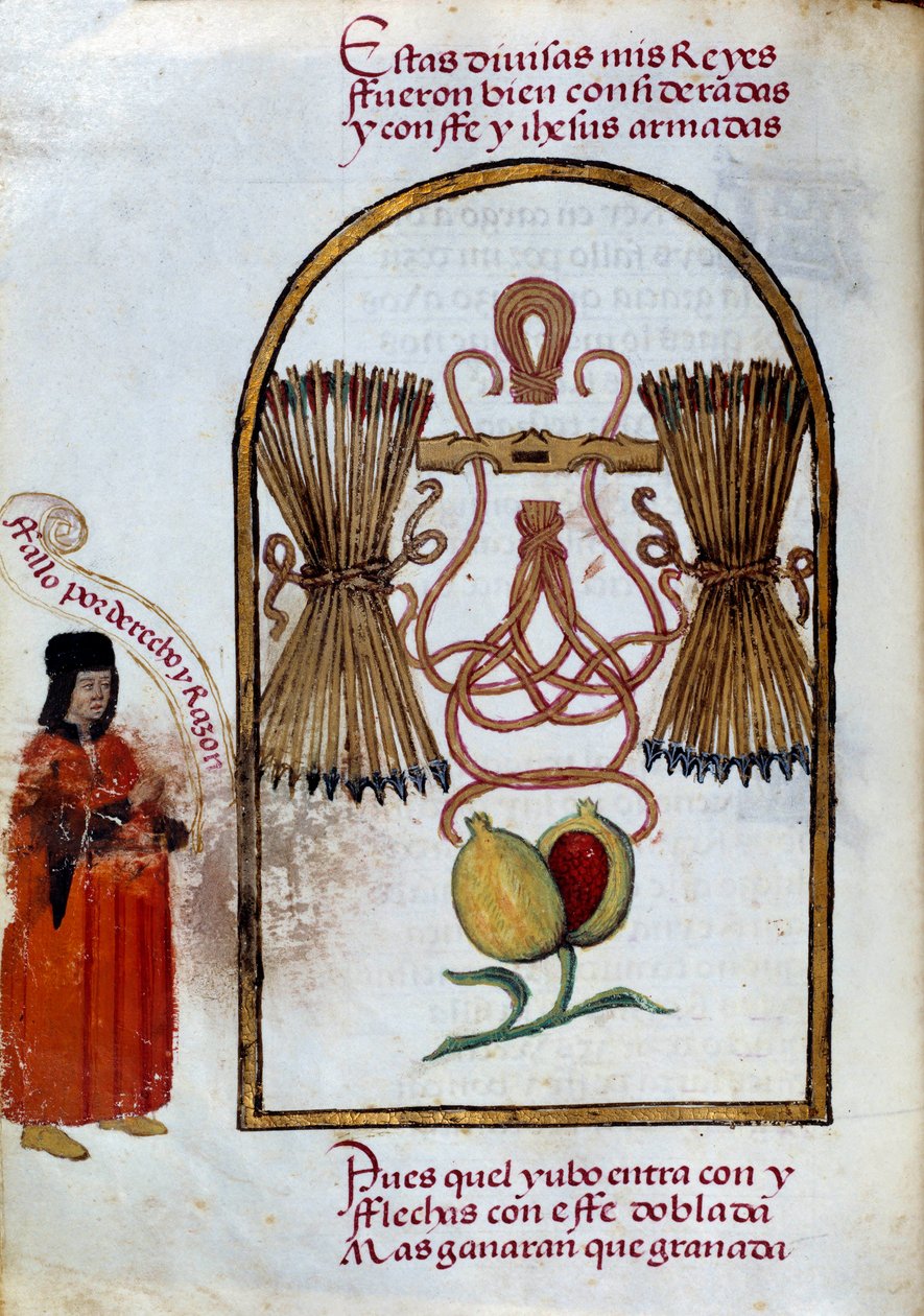 O ângulo e as setas. Emblema dos Reis Católicos (Miniatura em "Devocionario de la Reyna Da Juana a Quien Llamaron la Loca" de Pedro Marcuello de Unknown artist
