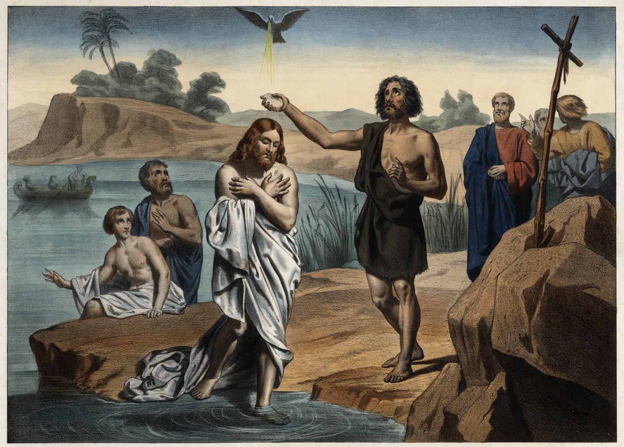 O batismo de Cristo. Gravura anónima de meados do século XIX. de Unknown artist