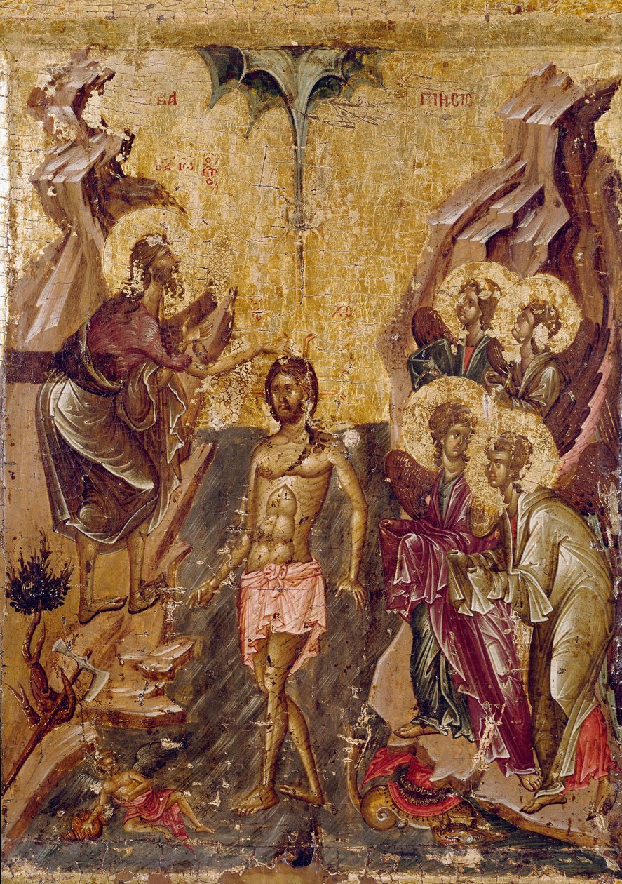 O batismo de Cristo Icone do século XIII. Ohrid, Galerie des icons de la église saint Clement (Saint-Clement-Sainte-Vierge-Perivleptos), Macedoine de Unknown artist