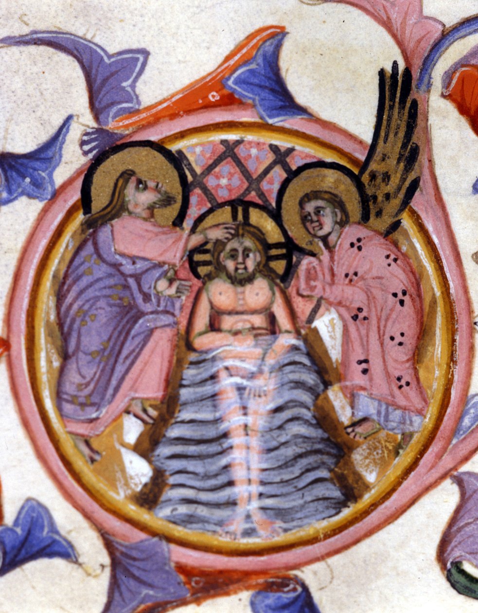 O batismo de Cristo no Jordão por São João Batista - depois de uma miniatura de um manuscrito do século XIV. de Unknown artist