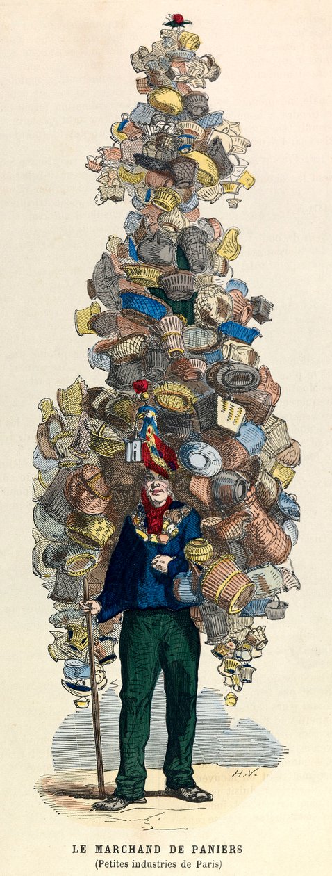 O mercador de cestos em Paris no século XIX - colecção privada de Unknown artist