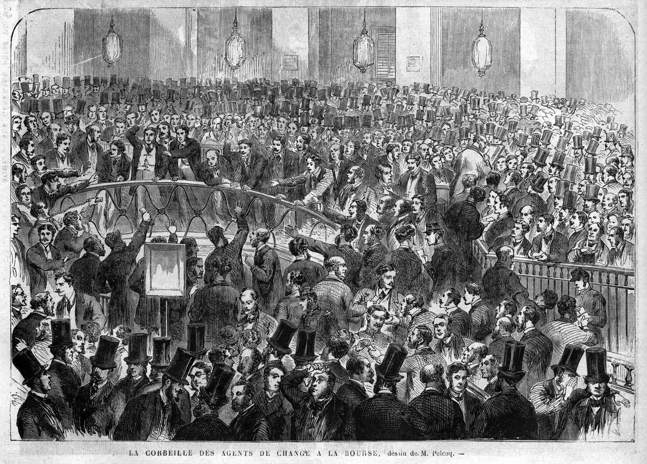 O cesto dos agentes de câmbio na Bolsa de Paris em 1867. de Unknown artist