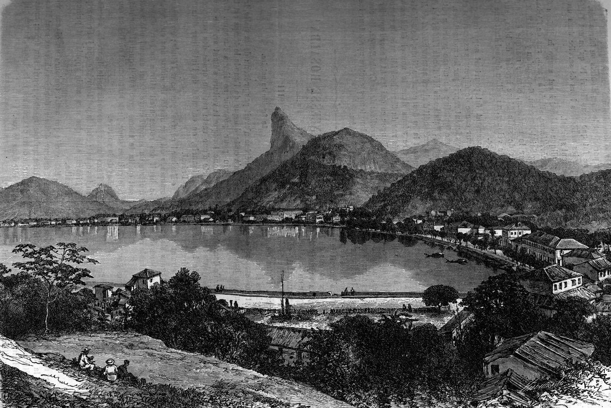 A baía do Rio de Janeiro no Brasil. No fundo, "Pão de Açúcar". Gravura em "Le Journal de la jeunesse". de Unknown artist