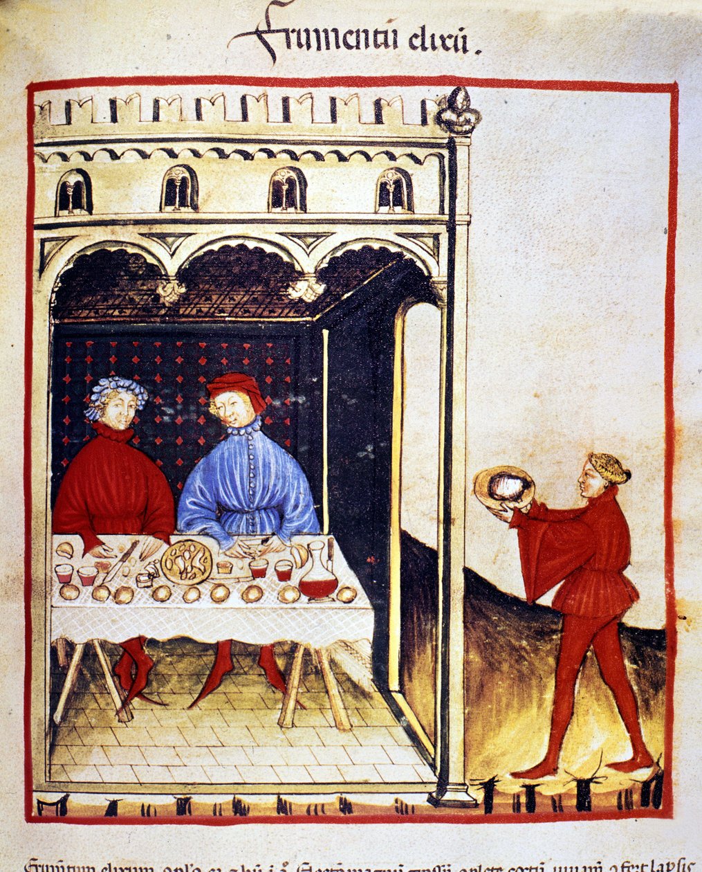 Os benefícios do trigo: uma refeição à base de pão. Iluminação a partir da ordenha de medicamentos e dietética "Tacuinum sanitatis". de Unknown artist
