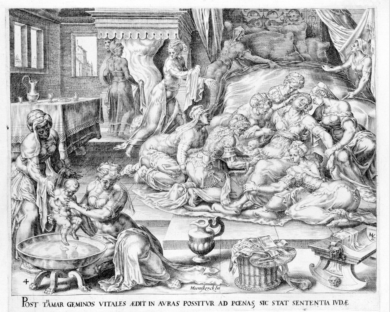 O nascimento de Thamar. Gravura do século XVII, de Antonio Blocklaus. de Unknown artist