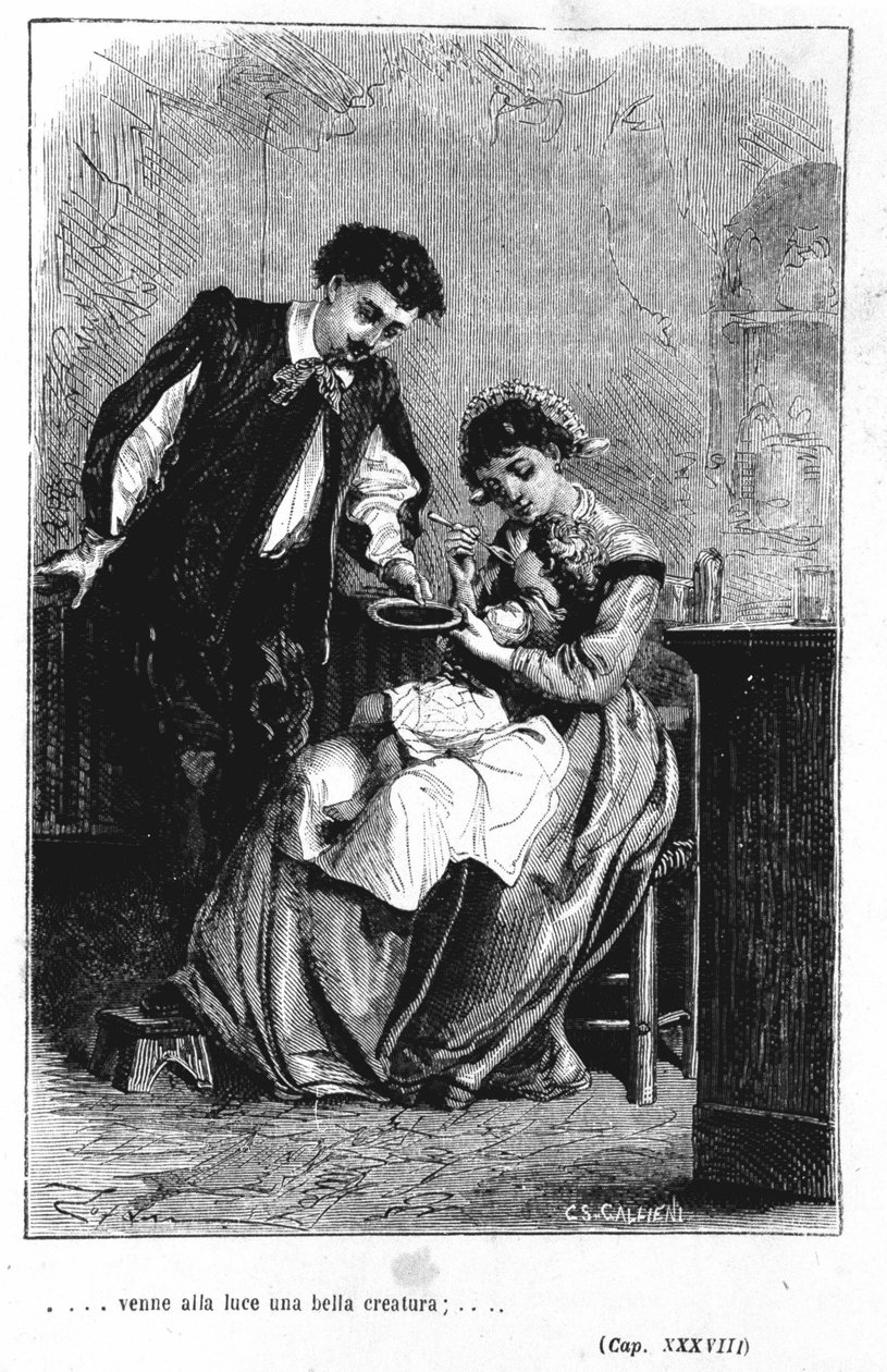 O nascimento do filho de Renzo e Lúcia - em "Os noivos" (I promessi Sposi) de Manzoni de Unknown artist