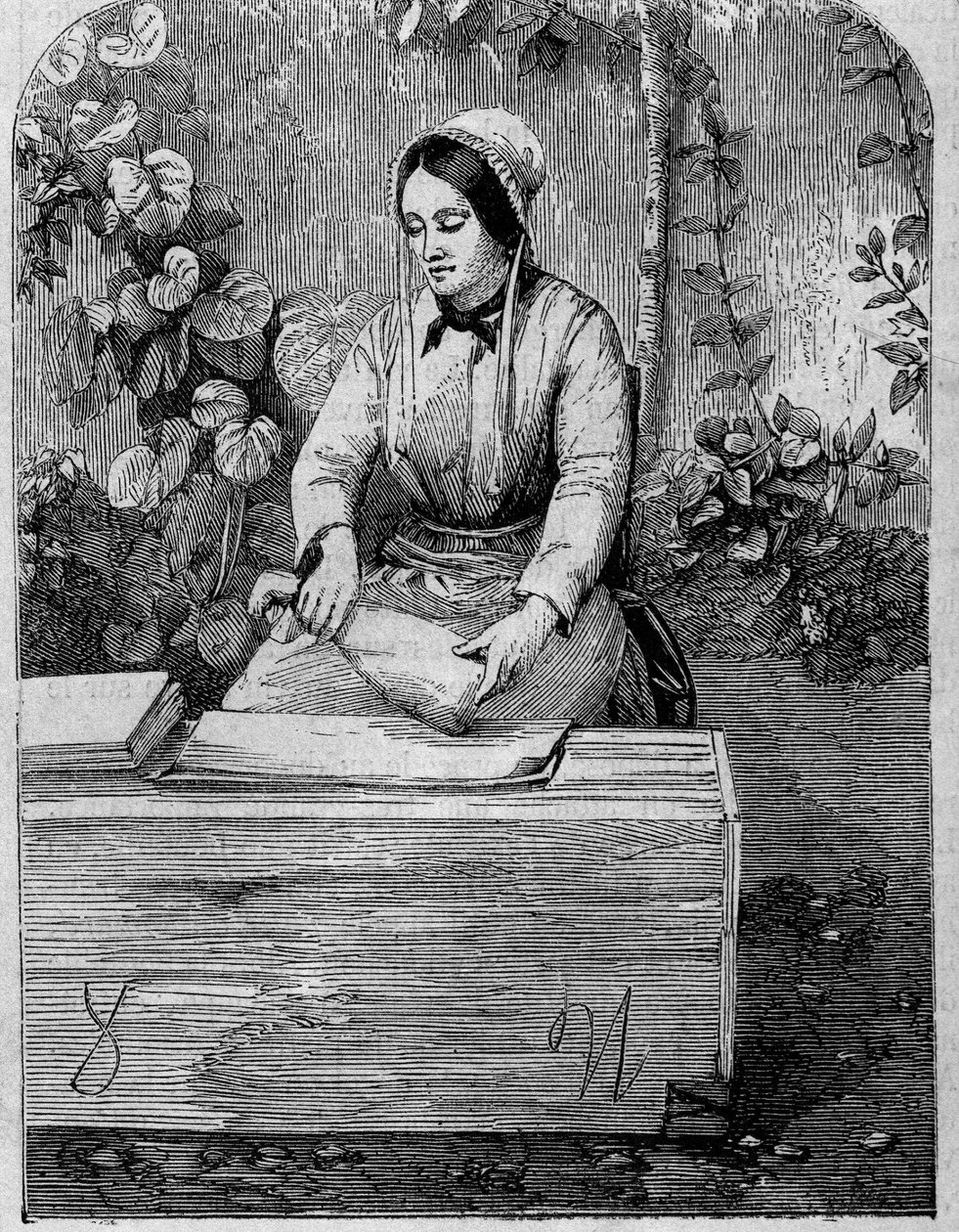 O engarrafamento do vinho Champagne. Gravura a partir de 1864. de Unknown artist