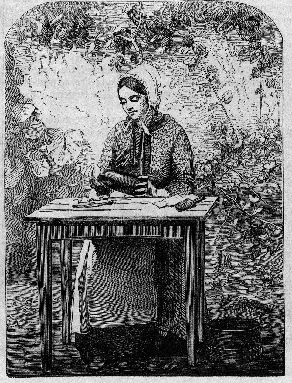 O engarrafamento do vinho Champagne. Gravura a partir de 1864. de Unknown artist