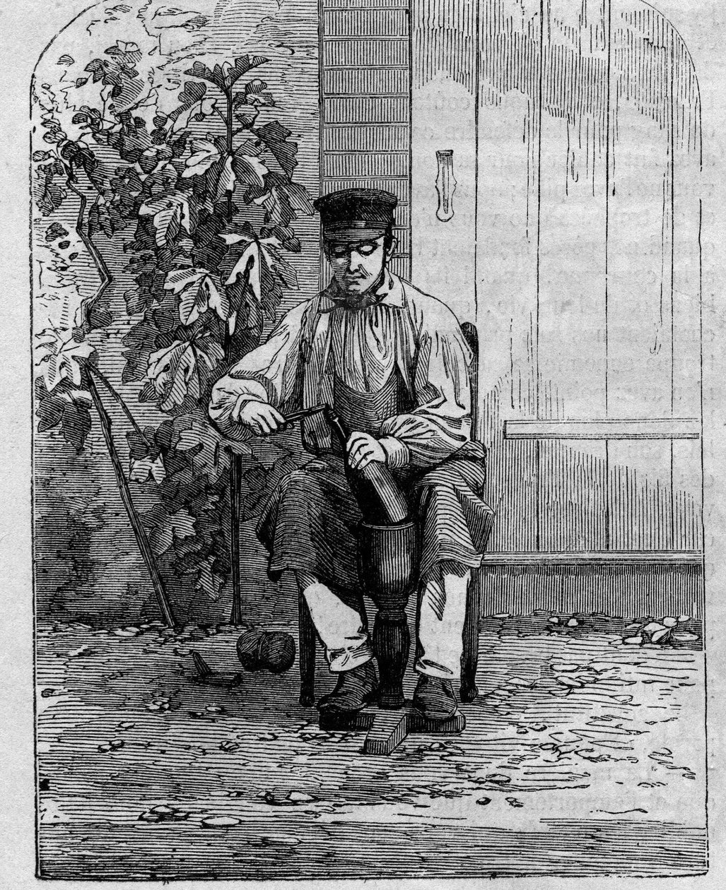 O engarrafamento do vinho Champagne. Gravura a partir de 1864. de Unknown artist