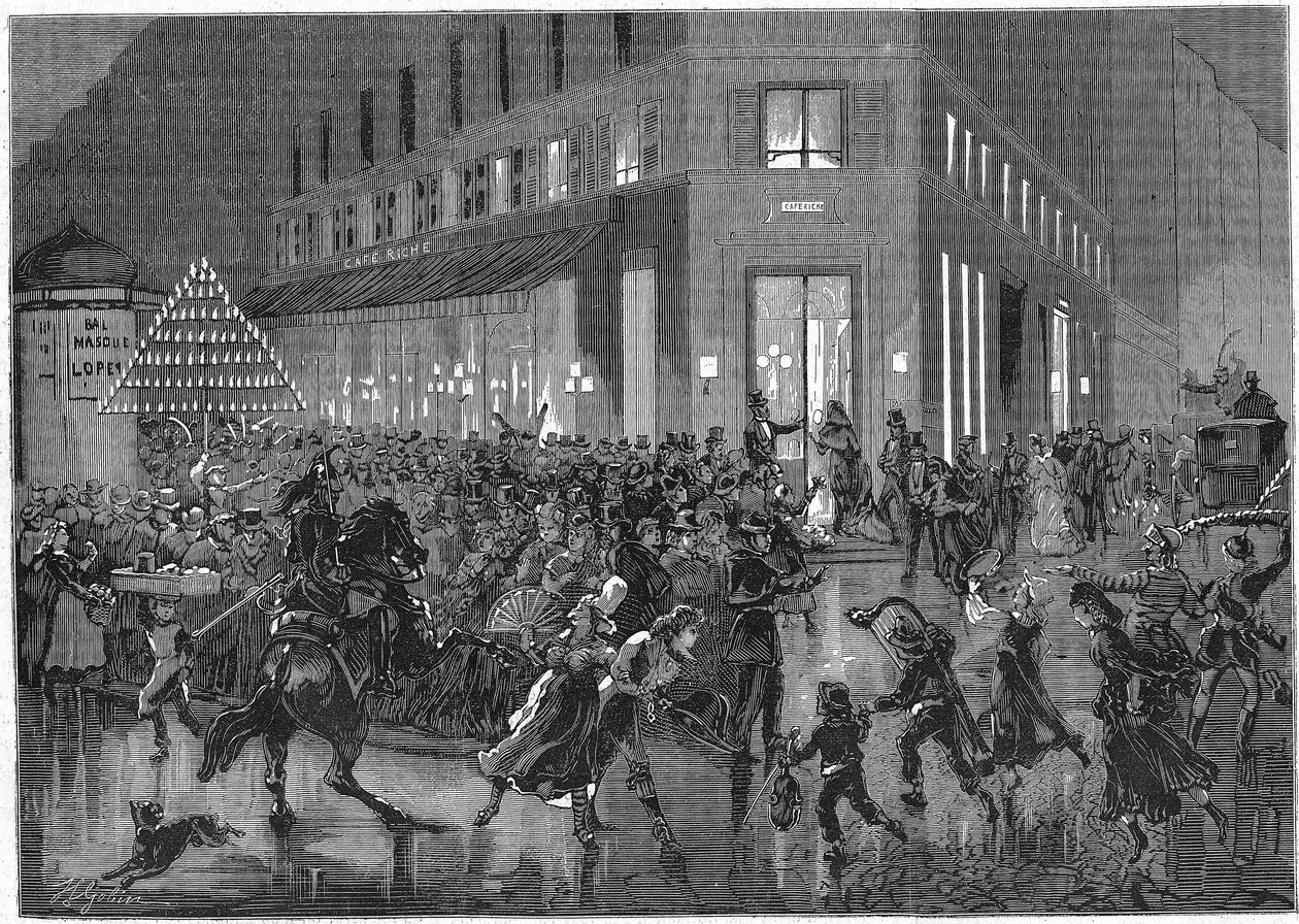 A avenida dos italianos em Paris uma noite de Bal na ópera. gravura de 1873 de Unknown artist