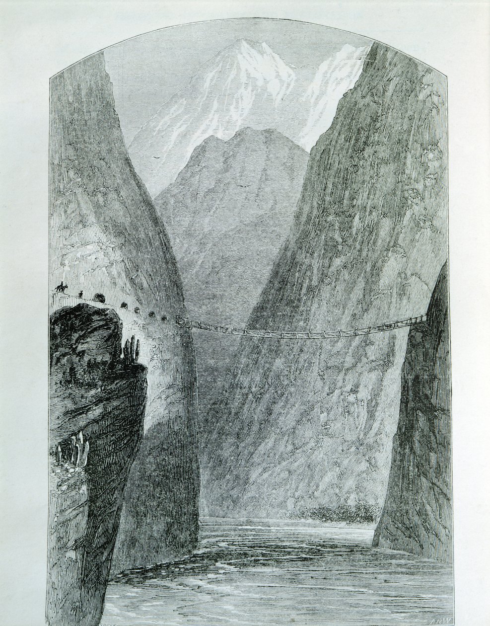 A ponte sobre o rio Apurimac, gravura. Peru de Unknown artist