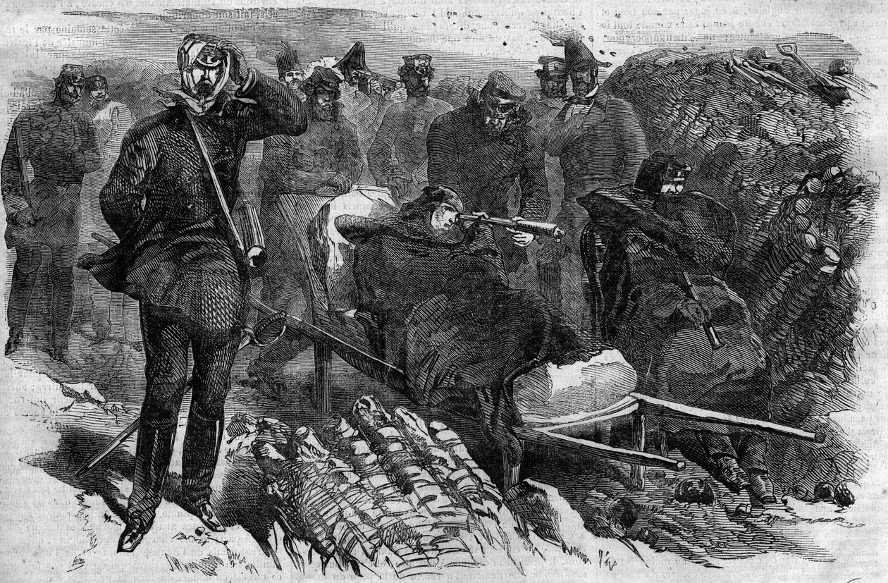 A captura de Magdala na Etiópia em 13/04/1868: as tropas do General Robert Cornelis (Cornelius) Napier (1810-1890) invadiram a fortaleza da Abissínia - Napier e seu estado-maior antes de Magdala em 1868 de Unknown artist