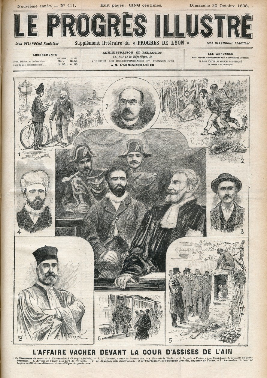 O caso Joseph Vacher "Shepherd Killer" (1869-1898) perante o Tribunal de Ain de Assis - capa de "The Progressive-Illustrous" de 30 de outubro de Unknown artist