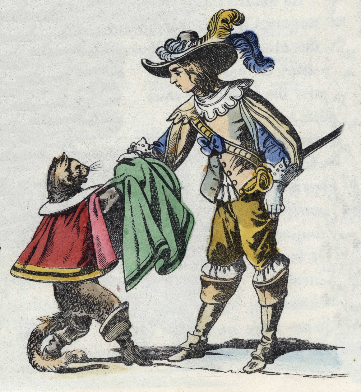 O gato e o seu mestre, o Marquês de Carabas. Ilustração do conto "The cat botte", de Charles Perrault de Unknown artist