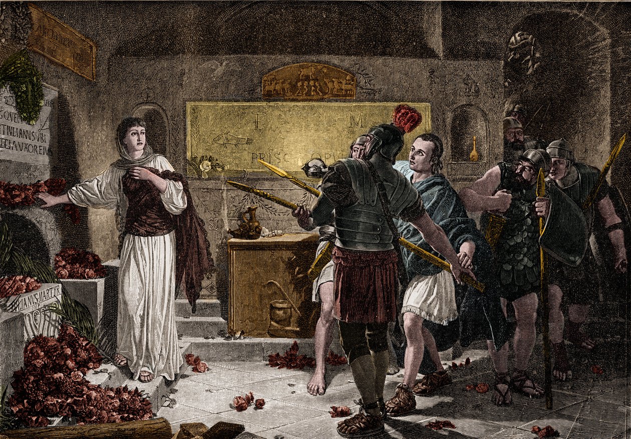 As catacumbas de Roma foram usadas para enterrar mártires cristãos no primeiro século sem encontrar nenhum obstáculo por parte dos romanos. Por volta de 257, sob o reinado do Imperador Valério, começou a perseguição contra os mortos e muitos cristãos foram de Unknown artist