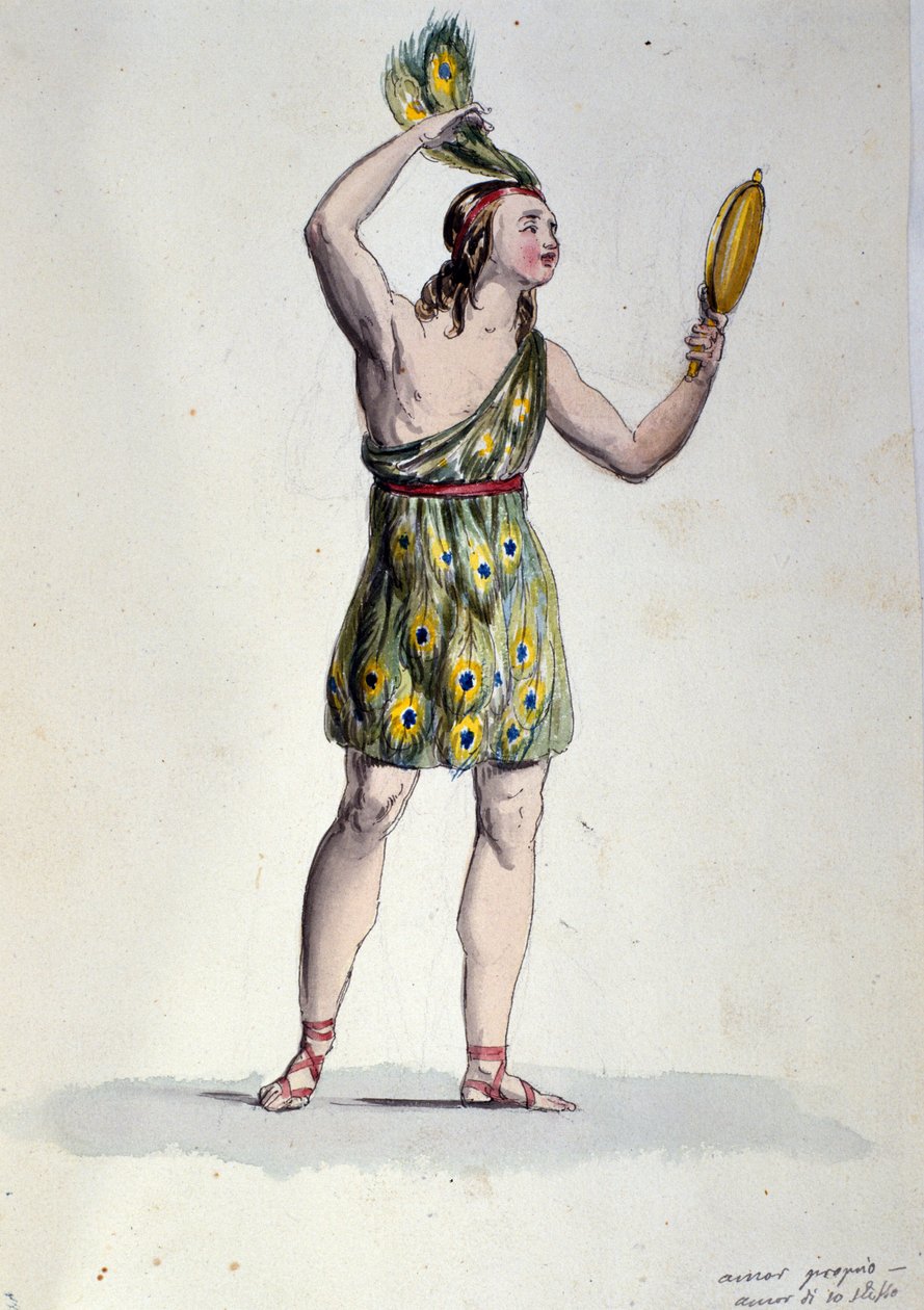 A personagem que interpreta o Amor Limpo no ballet "Il noce di Benevento" do compositor austríaco Franz Xaver Sussmayr (1766-1803). Ilustração do século XIX de Unknown artist