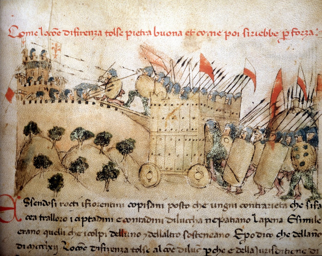 A cidade de Florença conquistou Pietrabuona, que os habitantes de Lucca mais tarde assumiram - em "Croniche del Sercambi", por volta de 1400. Arquivo Nacional, Lucca. de Unknown artist