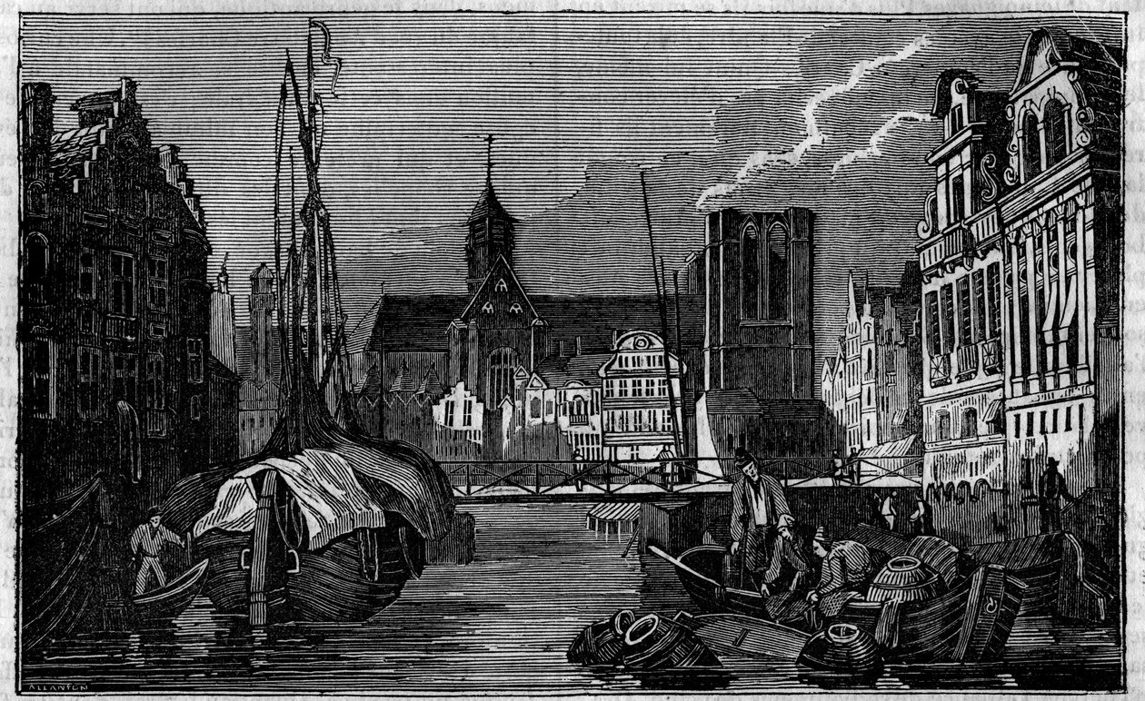 A cidade de Ghent, na Bélgica, no século XIX. de Unknown artist