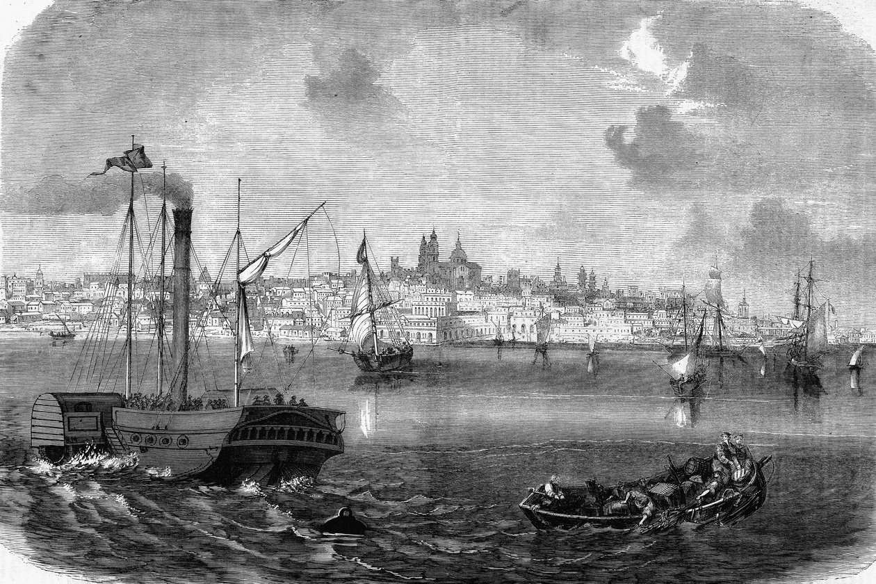 A cidade de Montevidéu, no Uruguai, em 1864. de Unknown artist