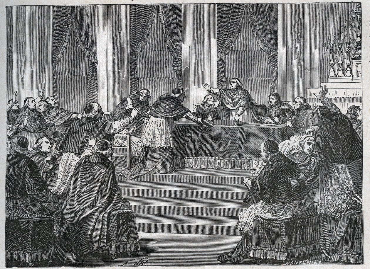 O sacerdote da França e da Itália reuniu-se em Paris para a Assembleia do Conselho Nacional Francês a 9 de Junho de 1811, presidida pelo Cardeal Fesch (1763 - 1839). de Unknown artist