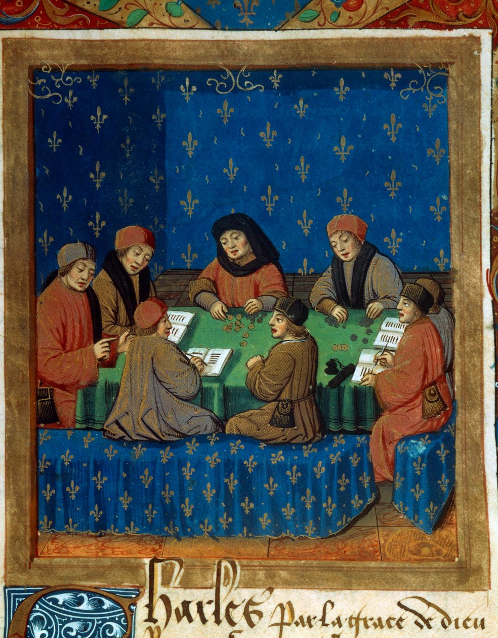 Os contadores da Miniatura Real Tresor tirada de uma ordenha em prata (provavelmente De Moneta) por Nicolas Oresme (1320-1382) de Unknown artist