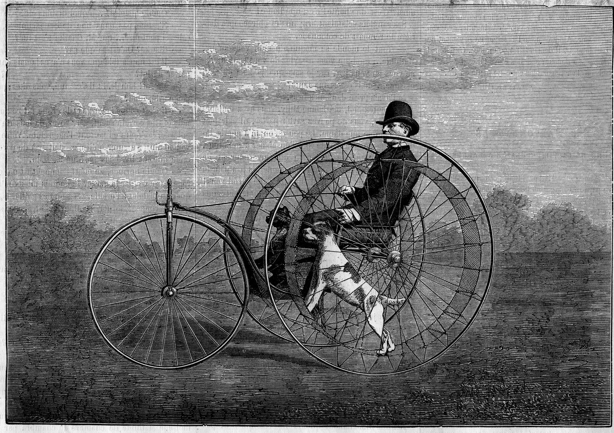 O cynofere: velocipede conduzido por cães. Invenção do final do século XIX. Gravura em "O Universo Ilustre" de 6 de Maio de 1876. de Unknown artist