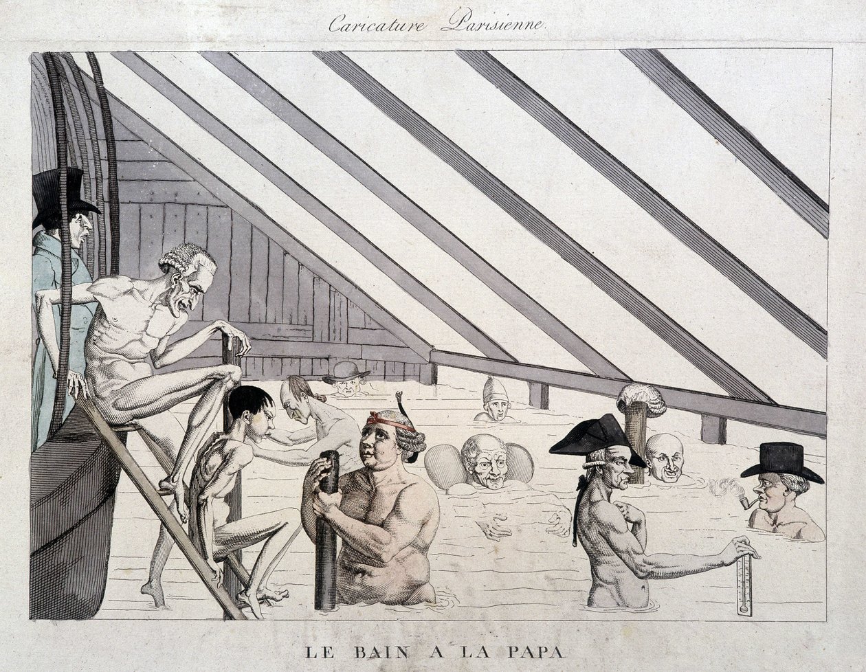 O banho do papá: caricatura nas piscinas de Paris de Unknown artist