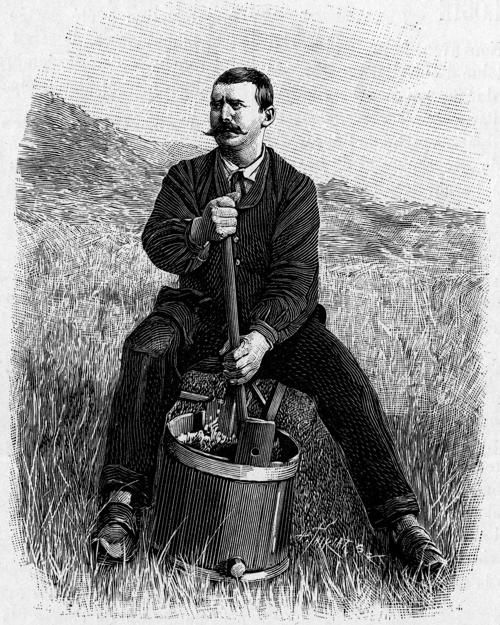A indústria leiteira em França - fabrico de manteiga de soro de leite: barragem em Lozere. Gravura em "La Nature: Revue des sciences et de leurs applications aux arts et a l