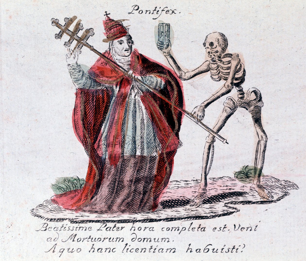 A dança da morte, o papa e um esqueleto (impressão) de Unknown artist