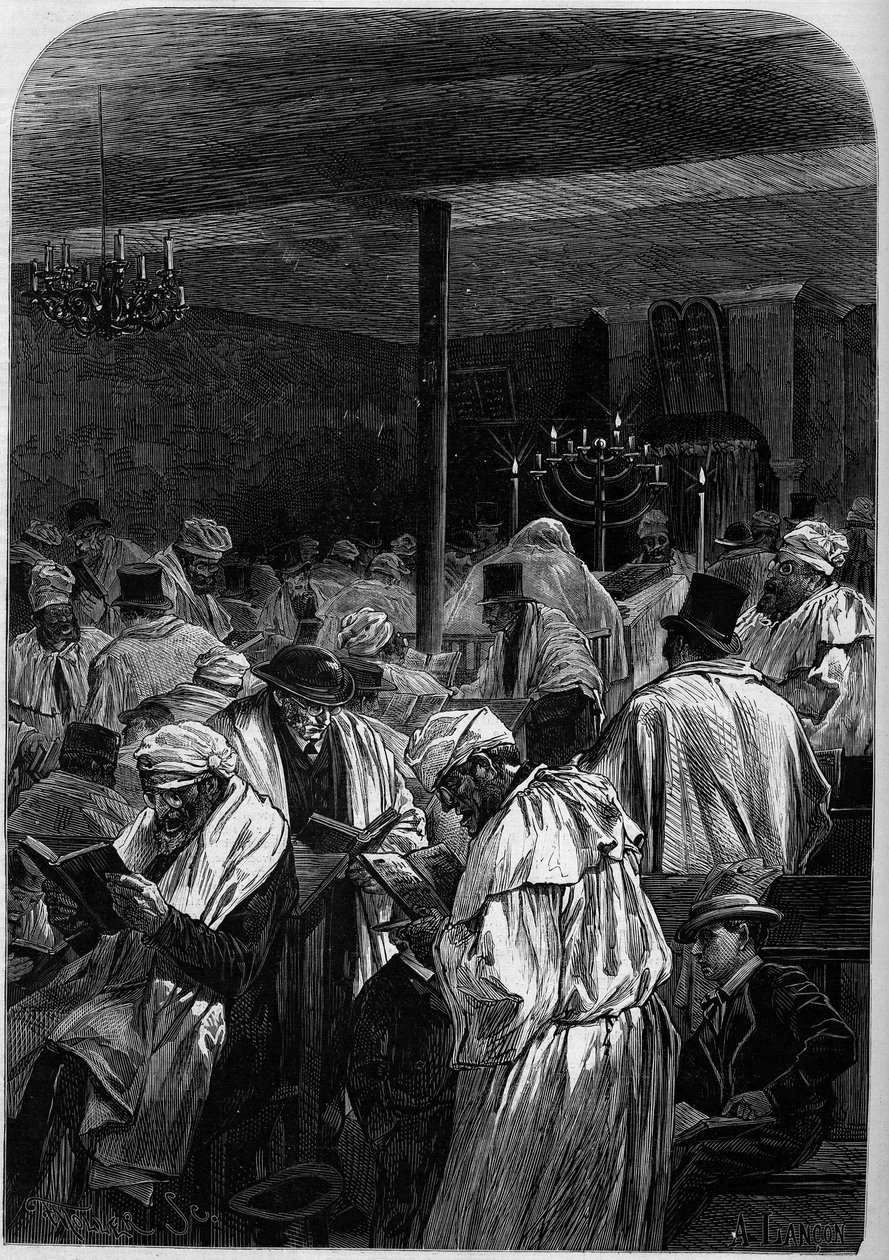 O dia do grande perdão dos judeus ou celebração do Yom Kippur numa sinagoga na rue Saint Louis en l