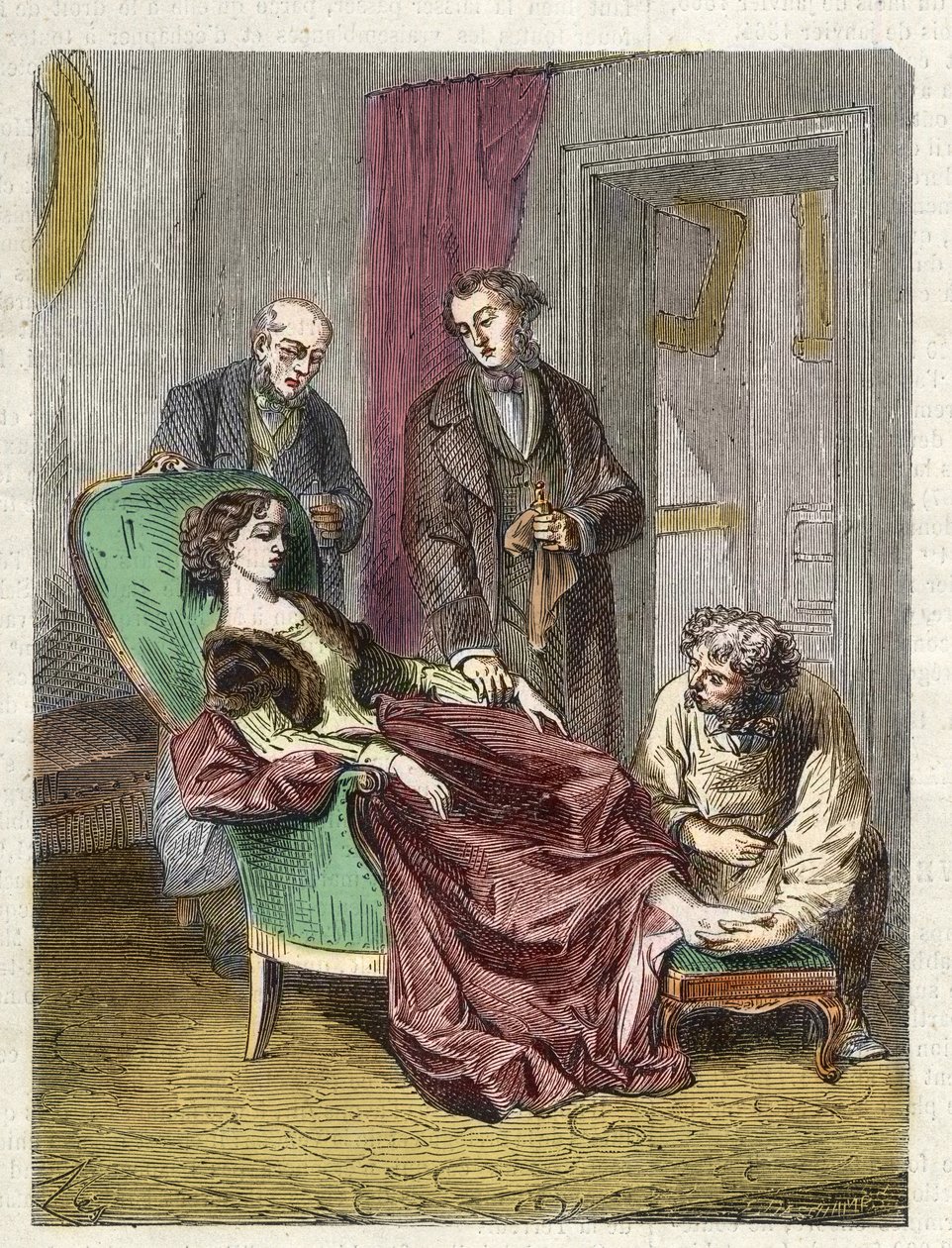 A morte de Hannah Greener causada pela inalação de demasiado clorofórmio (anasethesia) - 1848 - Hannah GREENER, uma menina de 15 anos de idade, sucumbe a uma síncope durante uma anestesia com clorofórmio administrada para operar uma unha encarnada - gravur de Unknown artist