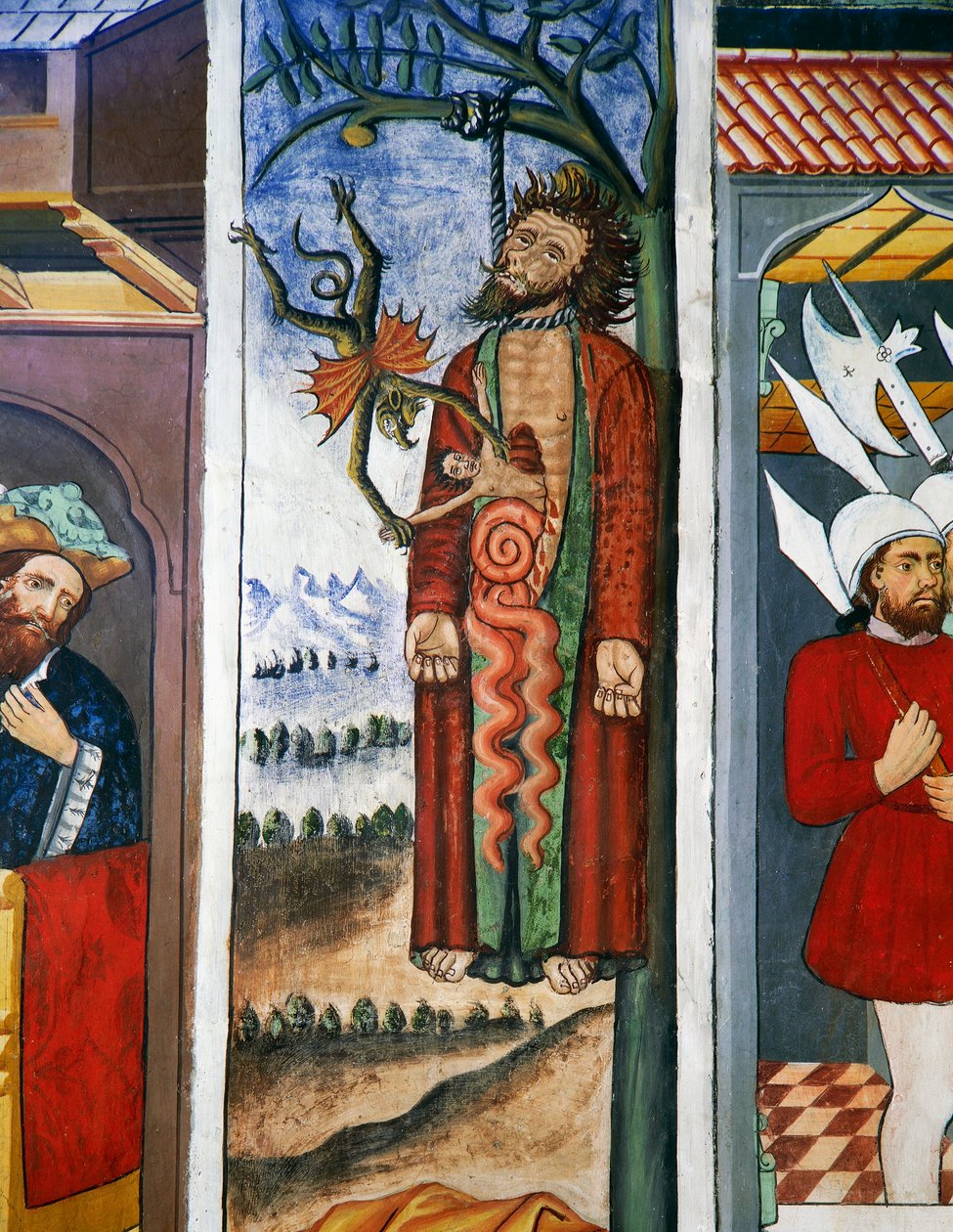 A morte de Judas, Vida de Cristo (século XV), frescos, Capela de São Sebastião, Villard-de-Lans, Rhone-Alpes, França. de Unknown artist